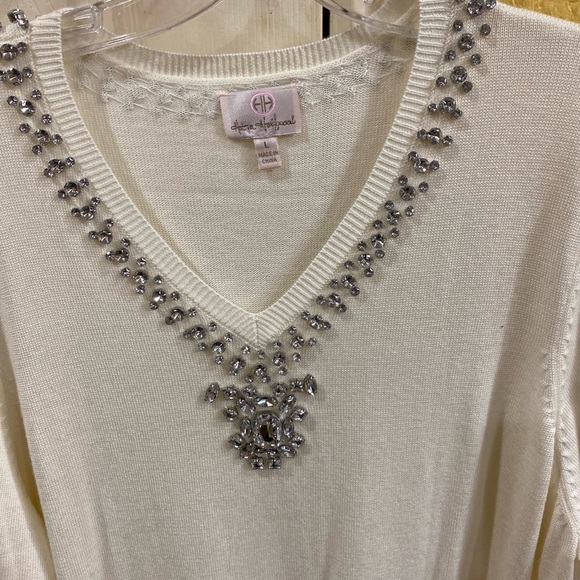 Hot in Hollywood Top with Clear Rhinestone Embellishments Size Large V Neck - Picture 3 of 3